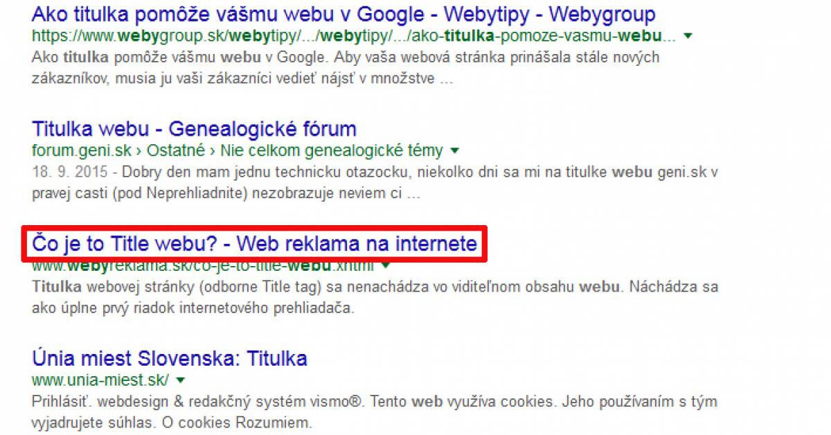 Ako titulka pome vmu webu v Google